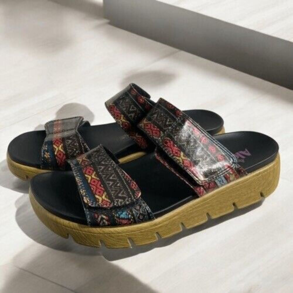 Alegria Two Band Slide Sandals Women Size 37/US6.5-7.5 Southwestern Low Platform